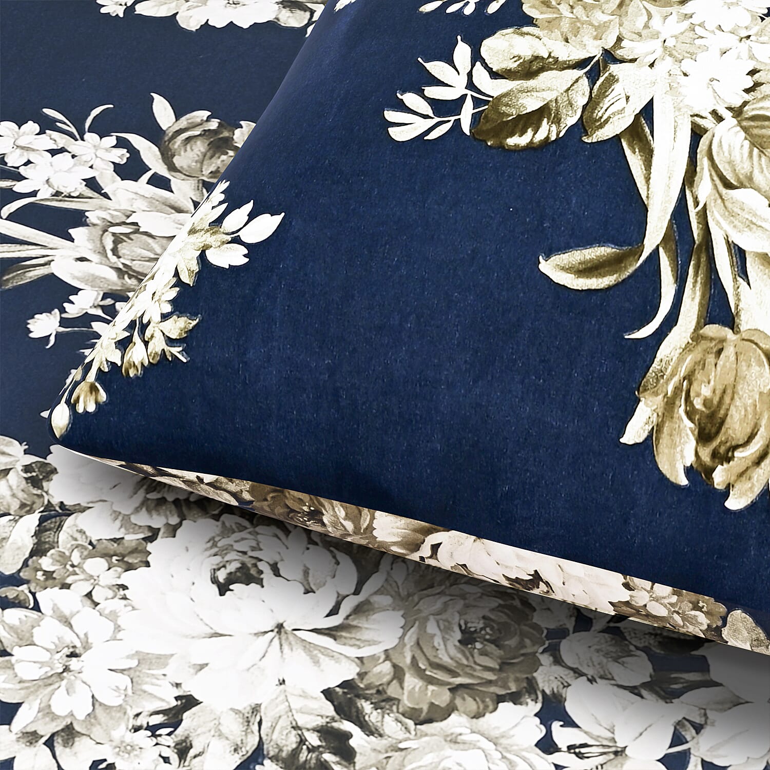 Hush Haven 6 Piece Digital Floral Print Duvet Cover Set - Inc. 1 Duvet Cover, 1 Fitted Sheet with 2 Housewife - 2 Oxford Pillowcases (Double) - Cream