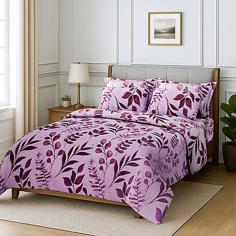 Hush Haven 6 Piece Digital Floral Print Duvet Cover Set - Inc. 1 Duvet Cover, 1 Fitted Sheet with 2 Housewife - 2 Oxford Pillowcases (Double) - Pink