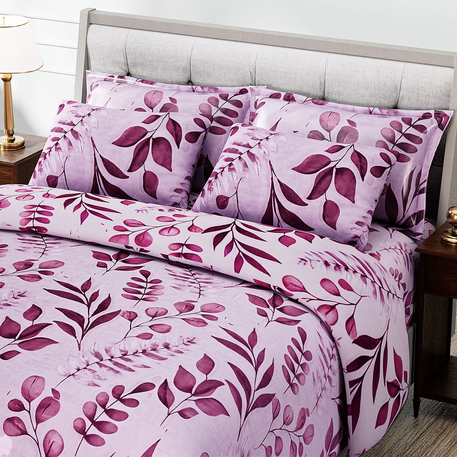 Hush Haven 6 Piece Digital Floral Print Duvet Cover Set - Inc. 1 Duvet Cover, 1 Fitted Sheet with 2 Housewife - 2 Oxford Pillowcases (Double) - Cream