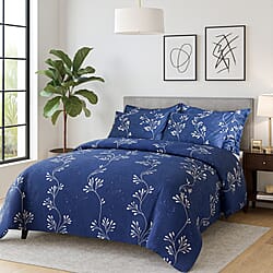 Hush Haven 6 Piece Digital Floral Print Duvet Cover Set - Inc. 1 Duvet Cover, 1 Fitted Sheet with 2 Housewife - 2 Oxford Pillowcases (Double) - Cream