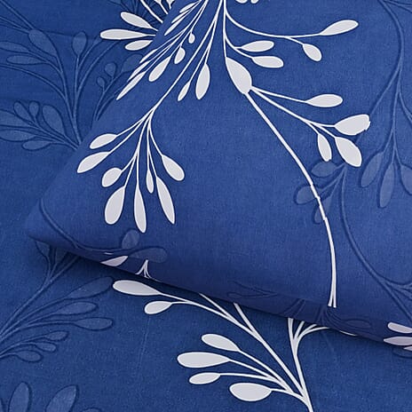 Hush Haven 6 Piece Digital Floral Print Duvet Cover Set - Inc. 1 Duvet Cover, 1 Fitted Sheet with 2 Housewife - 2 Oxford Pillowcases (King) - Blue