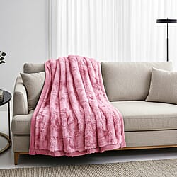 HUSH HAVEN Luxury Faux Fur Blanket with Border 600 GSM (150 x 200 cm) - Pink