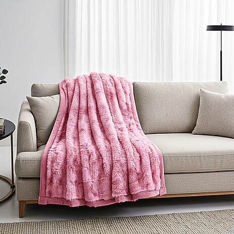HUSH HAVEN Luxury Faux Fur Blanket with Border 600 GSM (150 x 200 cm) - Pink