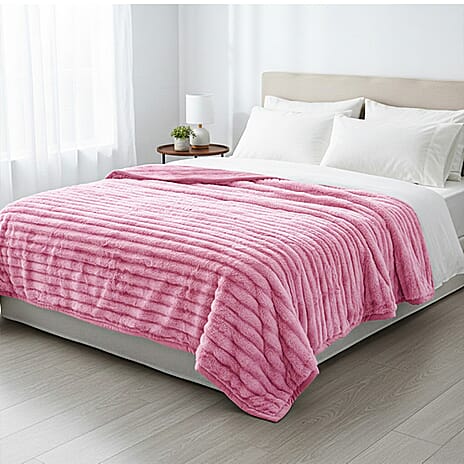 HUSH HAVEN Luxury Faux Fur Blanket with Border 600 GSM (150 x 200 cm) - Pink