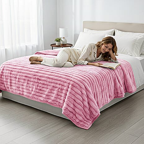 HUSH HAVEN Luxury Faux Fur Blanket with Border 600 GSM (150 x 200 cm) - Pink