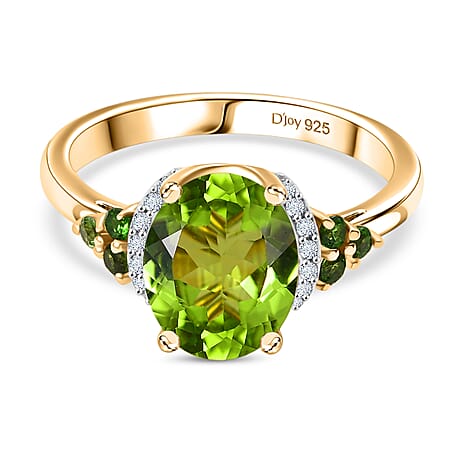 D'joy Natural Hebei Peridot, Natural Chrome Diopside & White Zircon Ring in 14K Yellow Gold Plating Sterling Silver 2.83 Ct.