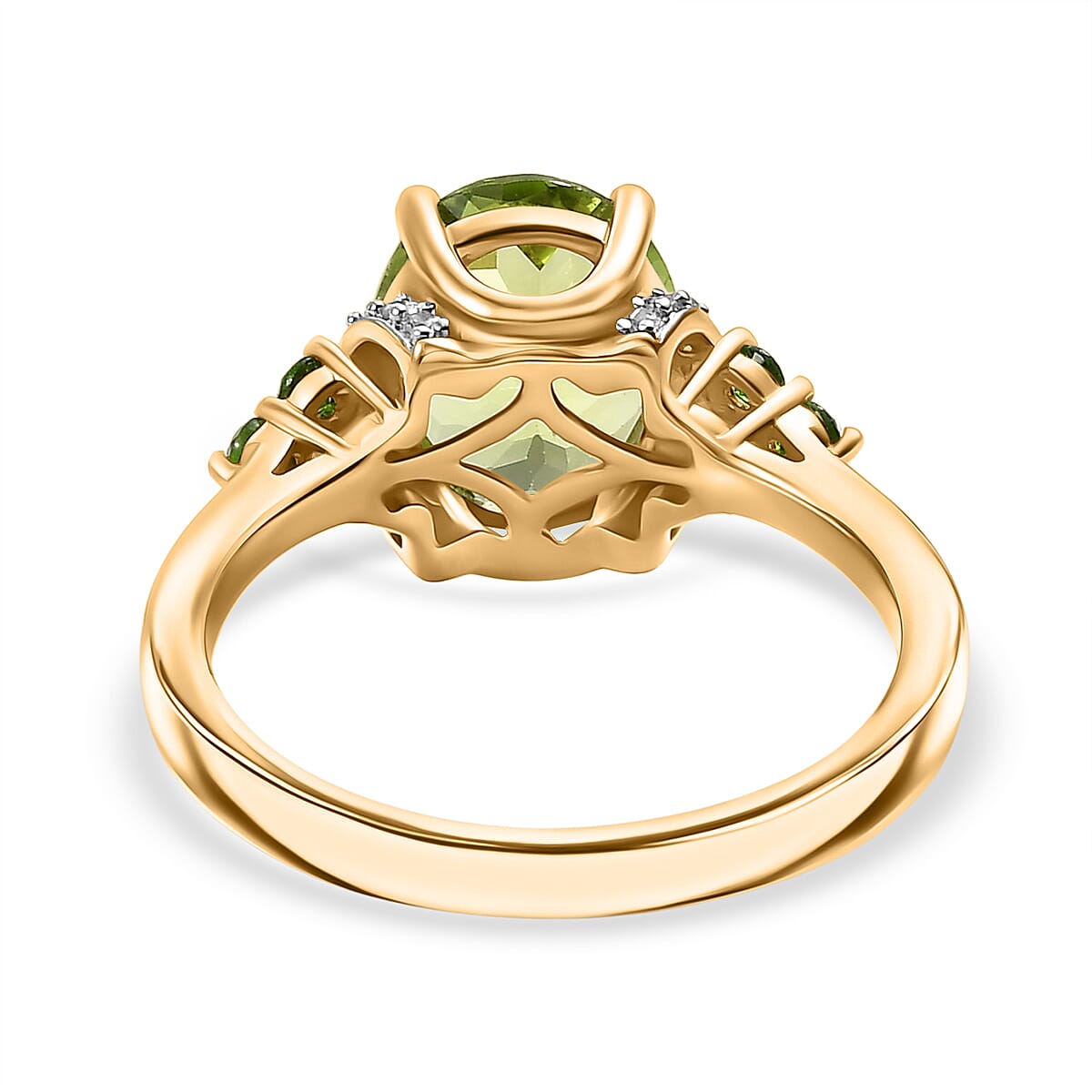 D'joy Natural Hebei Peridot, Natural Chrome Diopside & White Zircon Ring in 14K Yellow Gold Plating Sterling Silver 2.83 Ct.
