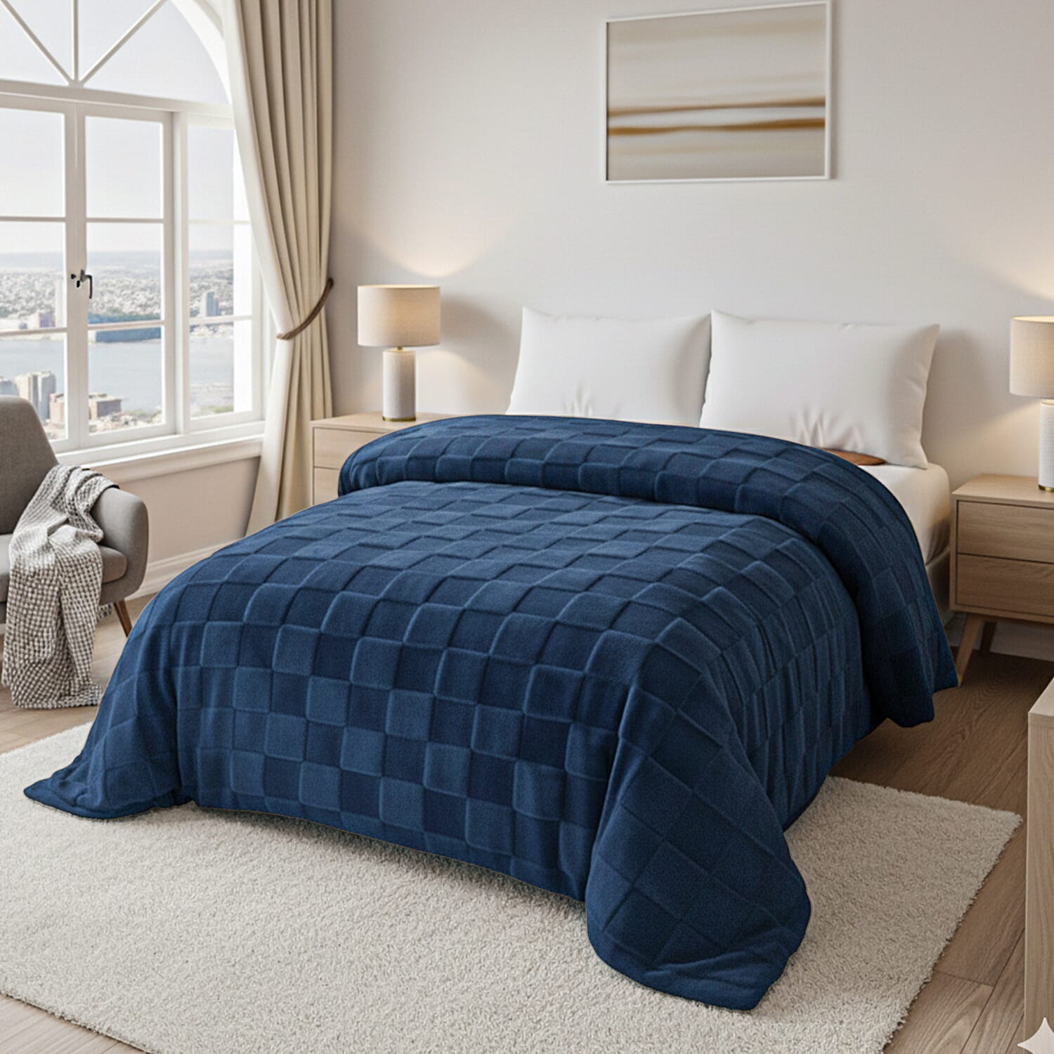 Hush Haven Patterned Blanket (Size 200x1 cm) - Blue & Rust