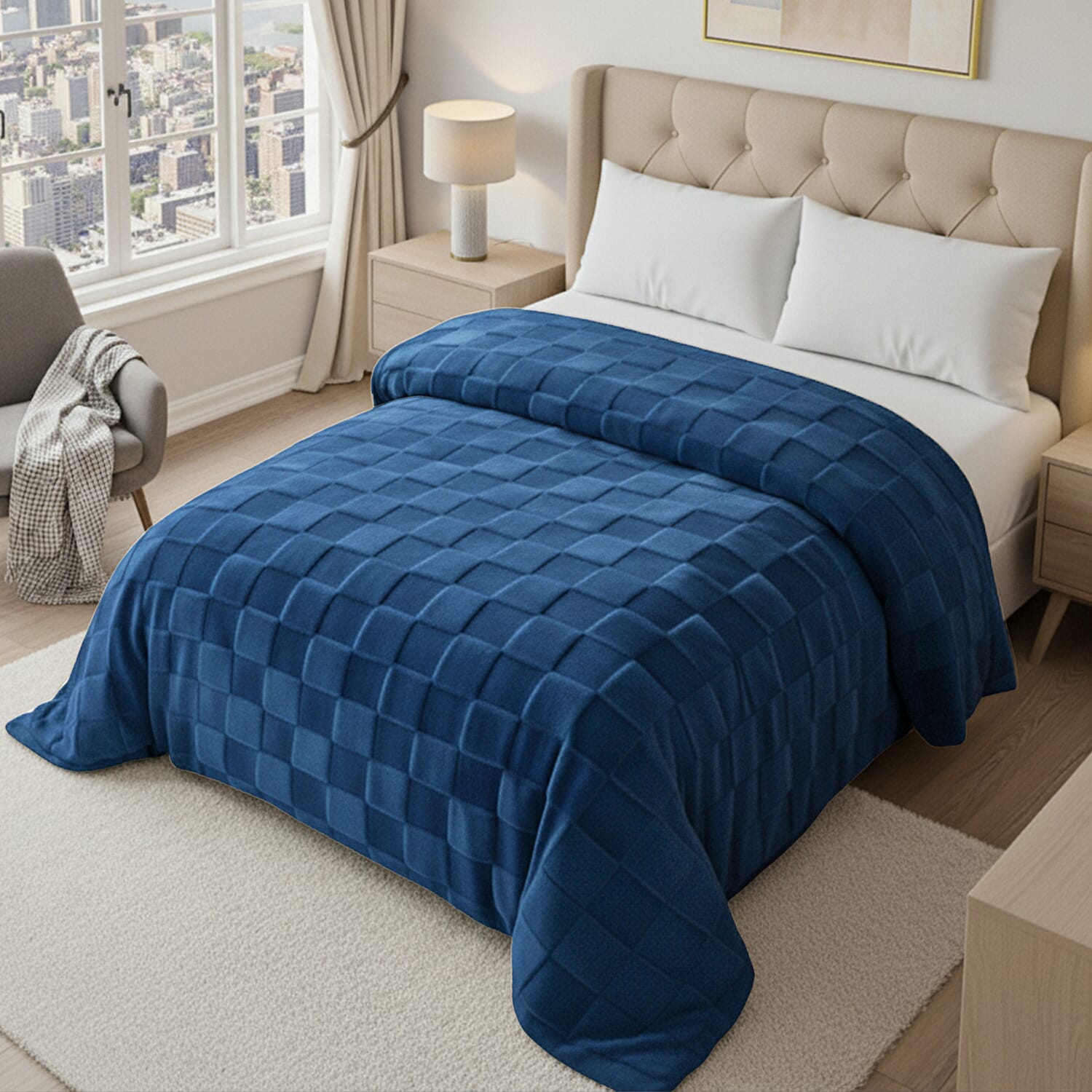 Hush Haven Patterned Blanket (Size 200x1 cm) - Blue & Rust