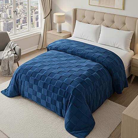 Hush Haven Patterned Blanket (Size 200x1 cm) - Blue & Rust