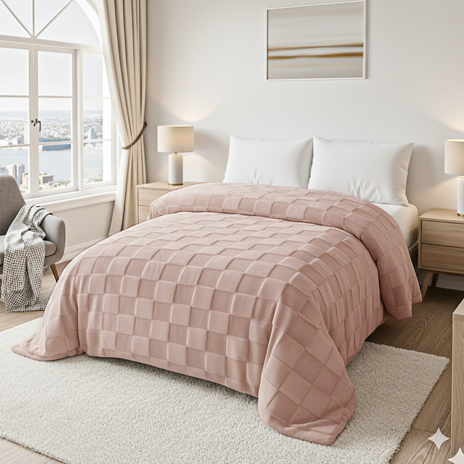 Hush Haven Patterned Blanket (Size 200x1 cm) - Beige & Rust