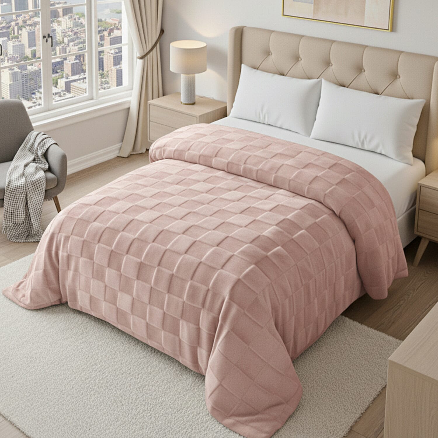 Hush Haven Patterned Blanket (Size 200x1 cm) - Beige & Rust