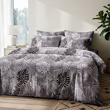 Hush Haven 6 Piece Botanical Digital Print Duvet Cover Set (Double) -White