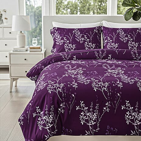 Hush Haven 6 Piece Botanical Digital Print Duvet Cover Set (Double) - Purple