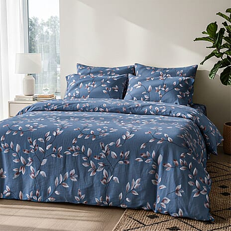 Hush Haven 6 Piece Floral Digital Print Duvet Cover Set (King) - Blue - Multicolour