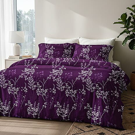 Hush Haven 6 Piece Botanical Digital Print Duvet Cover Set (King) - Purple
