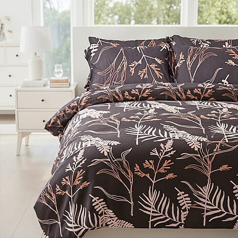 Hush Haven 6 Piece Botanical Digital Print Duvet Cover Set (King) - Brown