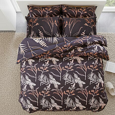 Hush Haven 6 Piece Botanical Digital Print Duvet Cover Set (King) - Brown
