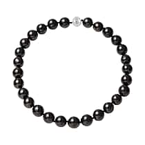 Shungite Bead Necklace (Size - 20) with Magnetic Clasp in Rhodium Overlay Sterling Silver 800 Ct.