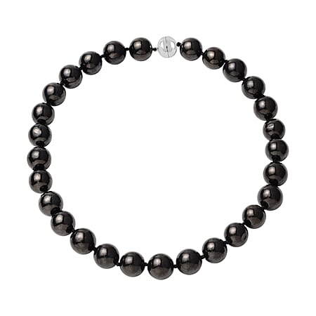 Shungite Bead Necklace (Size - 20) with Magnetic Clasp in Rhodium Overlay Sterling Silver 800 Ct. Shungite Bead Necklace (Size - 20) with Magnetic Clasp in Rhodium Overlay Sterling Silver 800 Ct.