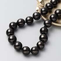 Shungite Bead Necklace (Size - 20) with Magnetic Clasp in Rhodium Overlay Sterling Silver 800 Ct.