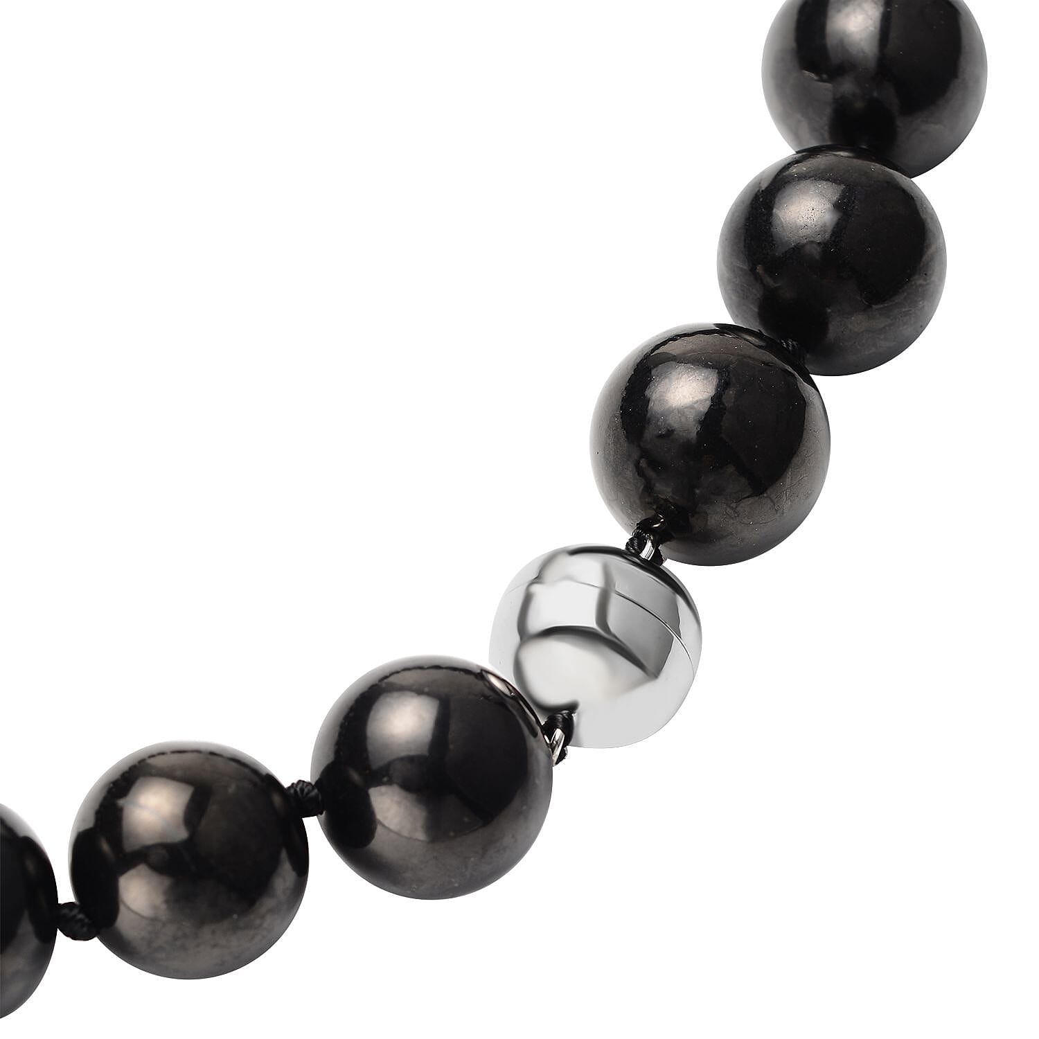 Rare Size Natural Shungite Necklace (Size - 20) With Rhodium Overlay Sterling Silver Magnetic Clasp 750.00 Ct.
