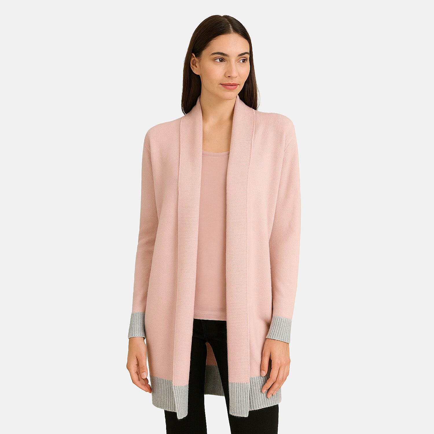 Sugar Crisp Color Block Soft Touch Drape Knit Cardigan (Size L, 16 to 18) - Pink