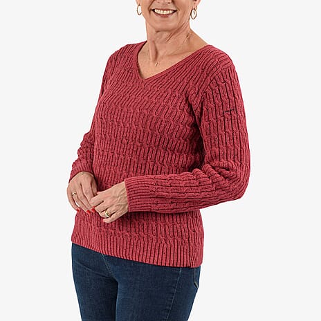 Sugar Crisp Acrylic Knitted Jumper (Size - Medium) - Raspberry