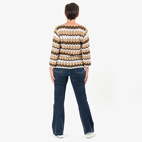 Sugar Crisp Chevronwave Stripe Textured Jumper (Size S) - Brown