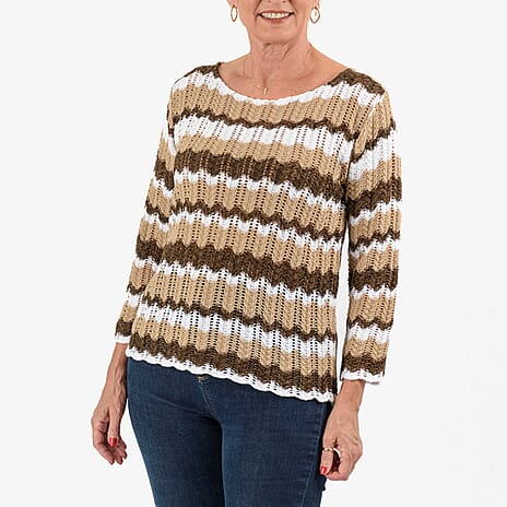 Sugar Crisp Chevronwave Stripe Textured Jumper (Size Xl) - Brown