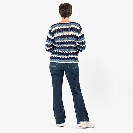 Sugar Crisp Chevronwave Stripe Textured Jumper (Size M) - Navy