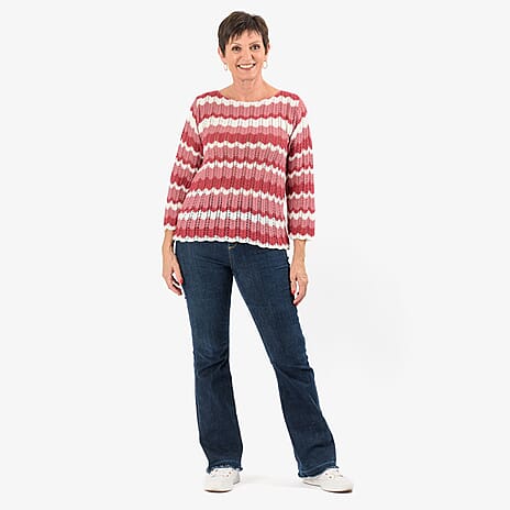 Sugar Crisp Chevronwave Stripe Textured Jumper (Size S) - Pink