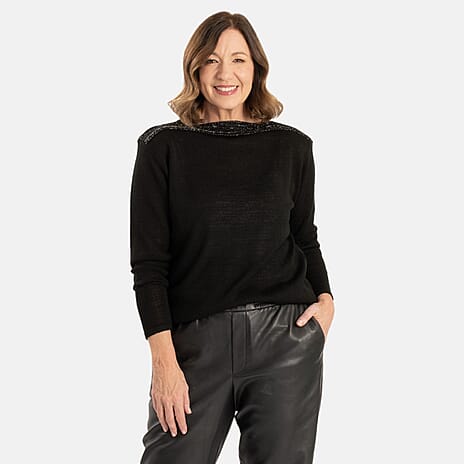 Sugar Crisp Acrylic Knitted Top (Size - Large) - Black