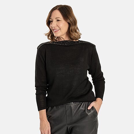 Sugar Crisp Acrylic Knitted Top (Size - Small) - Black