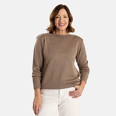 Sugar Crisp Acrylic Knitted Top (Size - XL) - Taupe