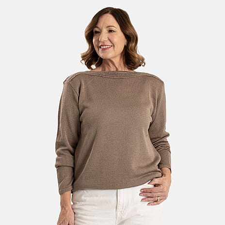 Sugar Crisp Acrylic Knitted Top (Size - XL) - Taupe