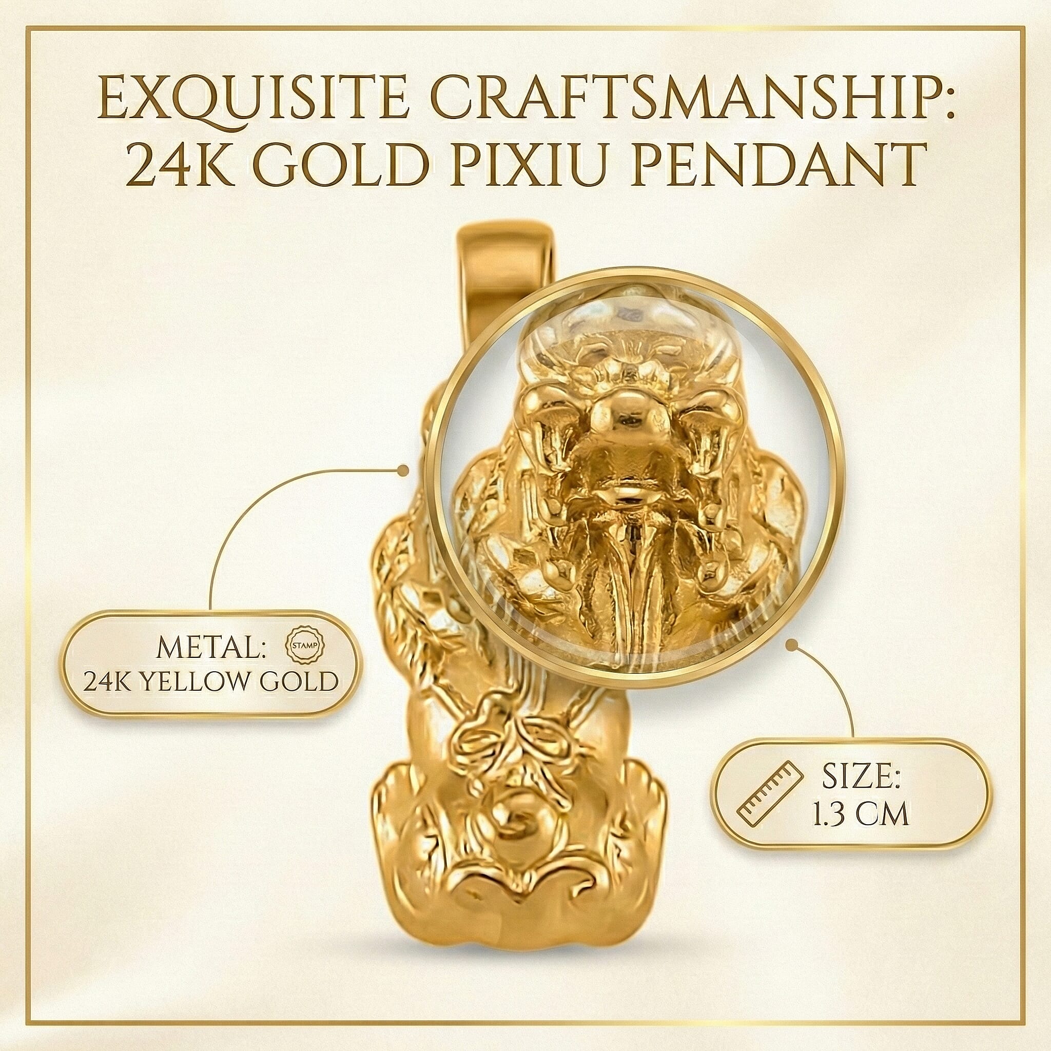 24K Yellow Gold (99.99 Purity) Pixiu Pendant