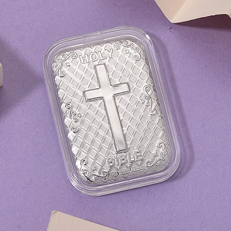 999 White Platinum Embossed Bible Cross Bar