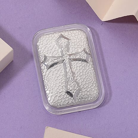 999 White Platinum Embossed Cross Bar