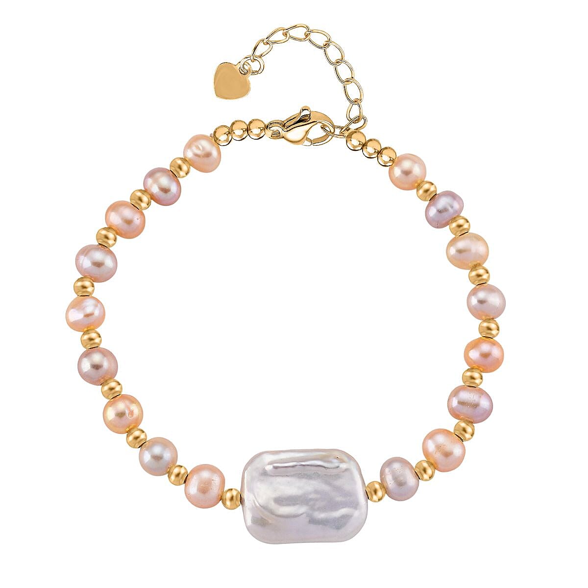 White Keshi Pearl & Multi Color Fresh Water Pearl Bracelet in Yellow Gold Plated 25.00 Ct.