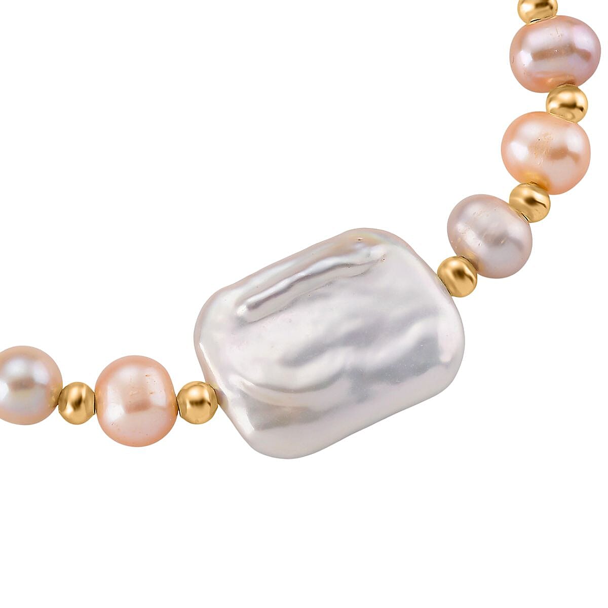 White Keshi Pearl & Multi Color Fresh Water Pearl Bracelet in Yellow Gold Plated 25.00 Ct.