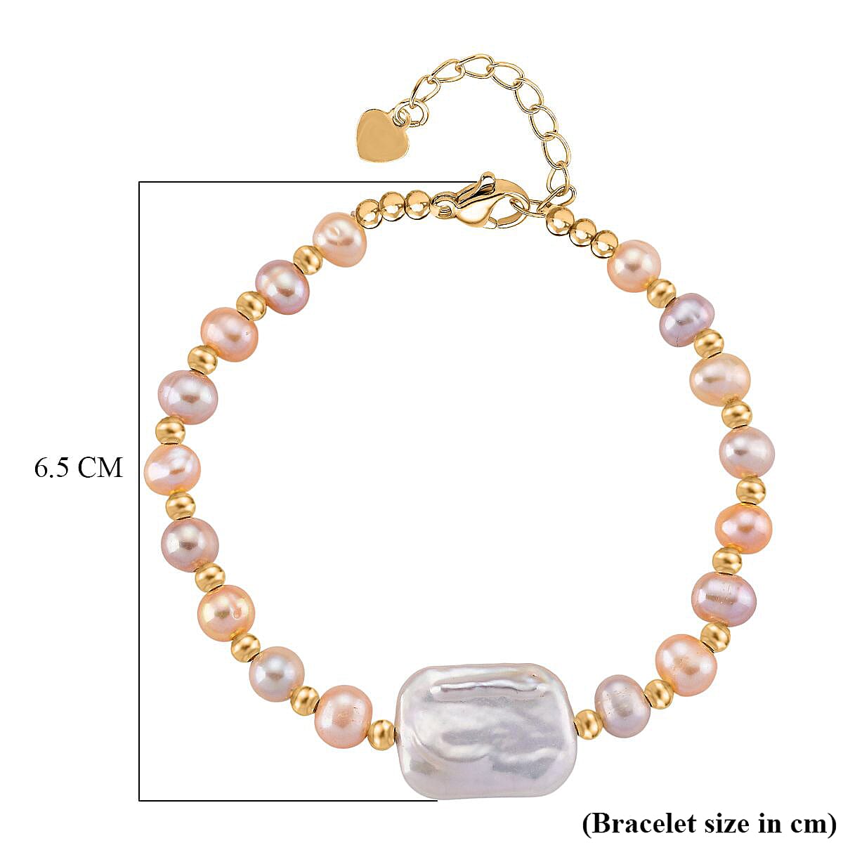 White Keshi Pearl & Multi Color Fresh Water Pearl Bracelet in Yellow Gold Plated 25.00 Ct.