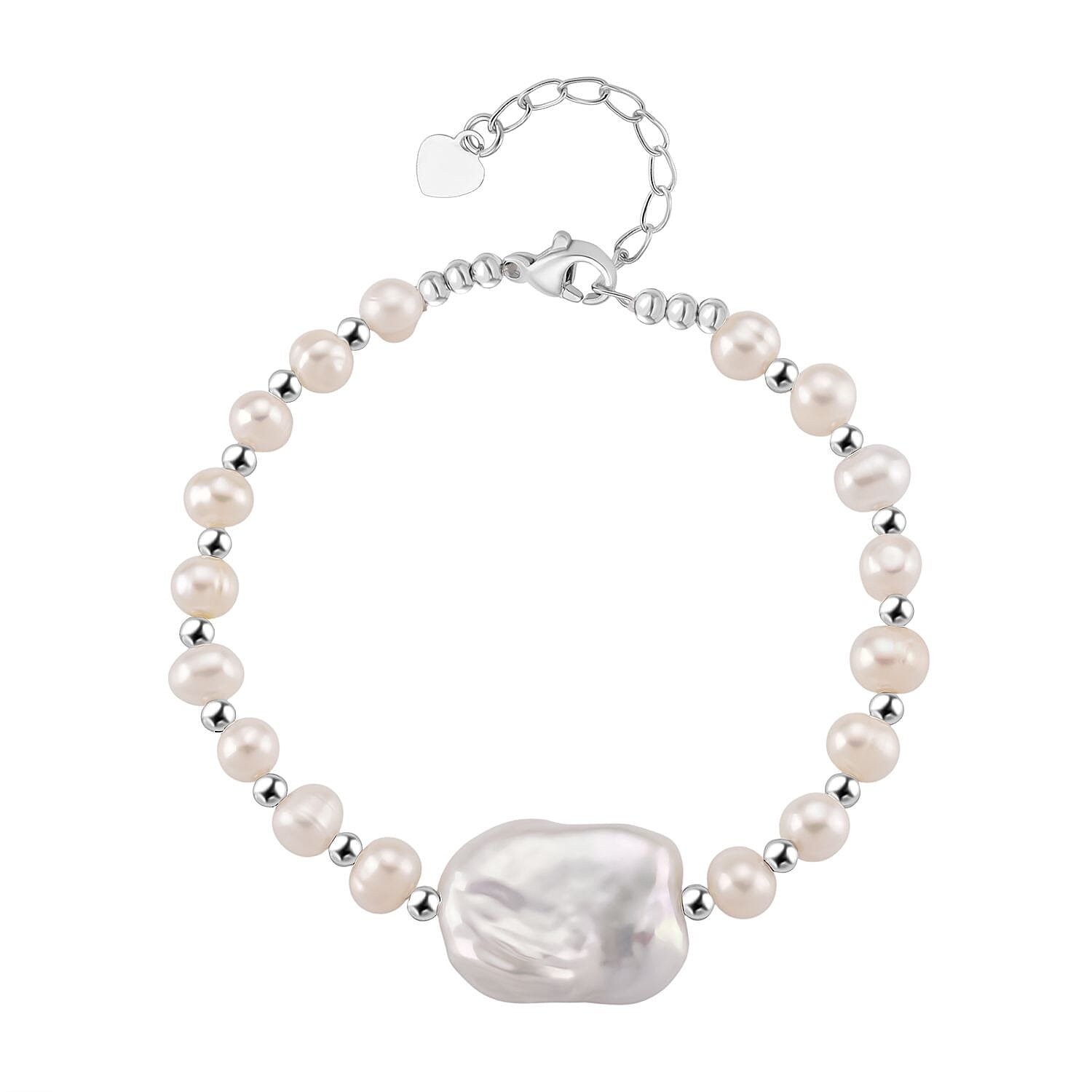 White Keshi Pearl & White Fresh Water Pearl Bracelet 25.00 Ct.
