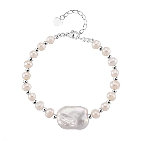 White Keshi Pearl & White Fresh Water Pearl Bracelet 25.00 Ct.