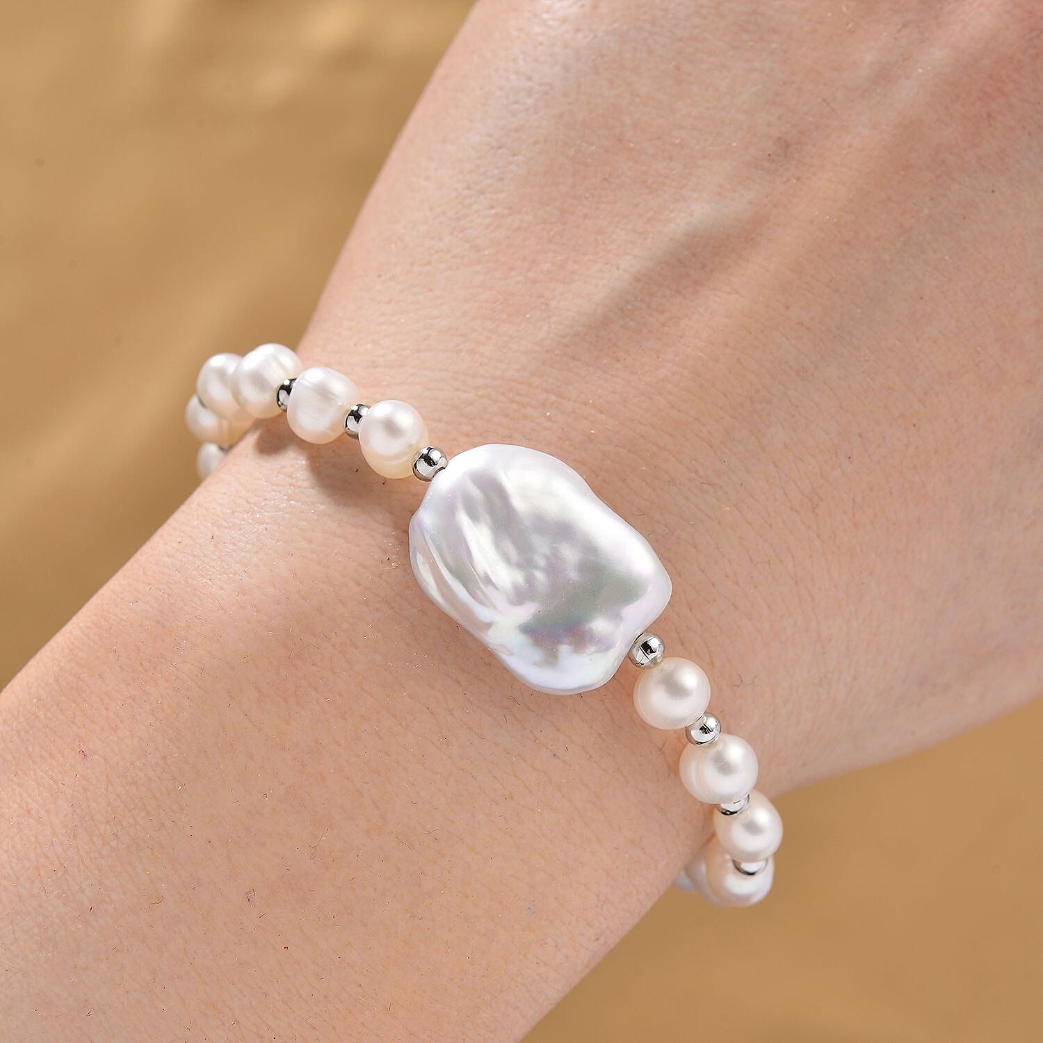 White Keshi Pearl & White Fresh Water Pearl Bracelet 25.00 Ct.