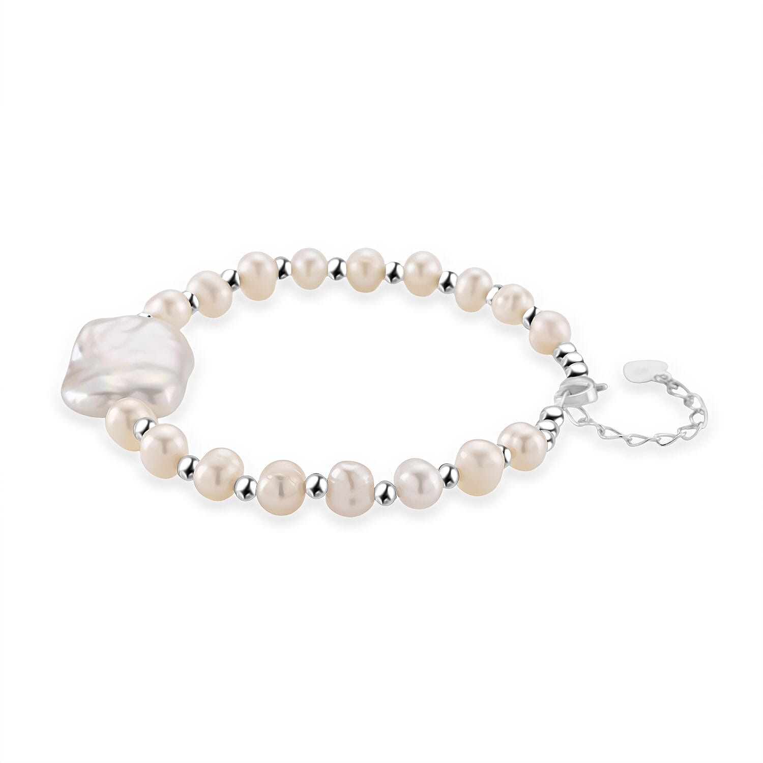 White Keshi Pearl & White Fresh Water Pearl Bracelet 25.00 Ct.