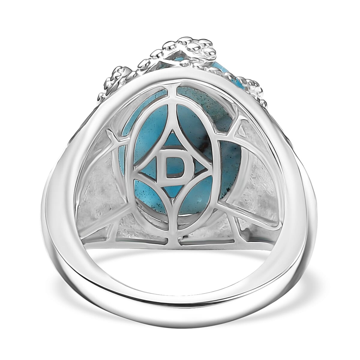 Djoy Larimar Solitaire Rolling Tides Ring in Rhodium Overlay Sterling Silver 11.02 Ct, Silver Wt. 6.29 Gms.