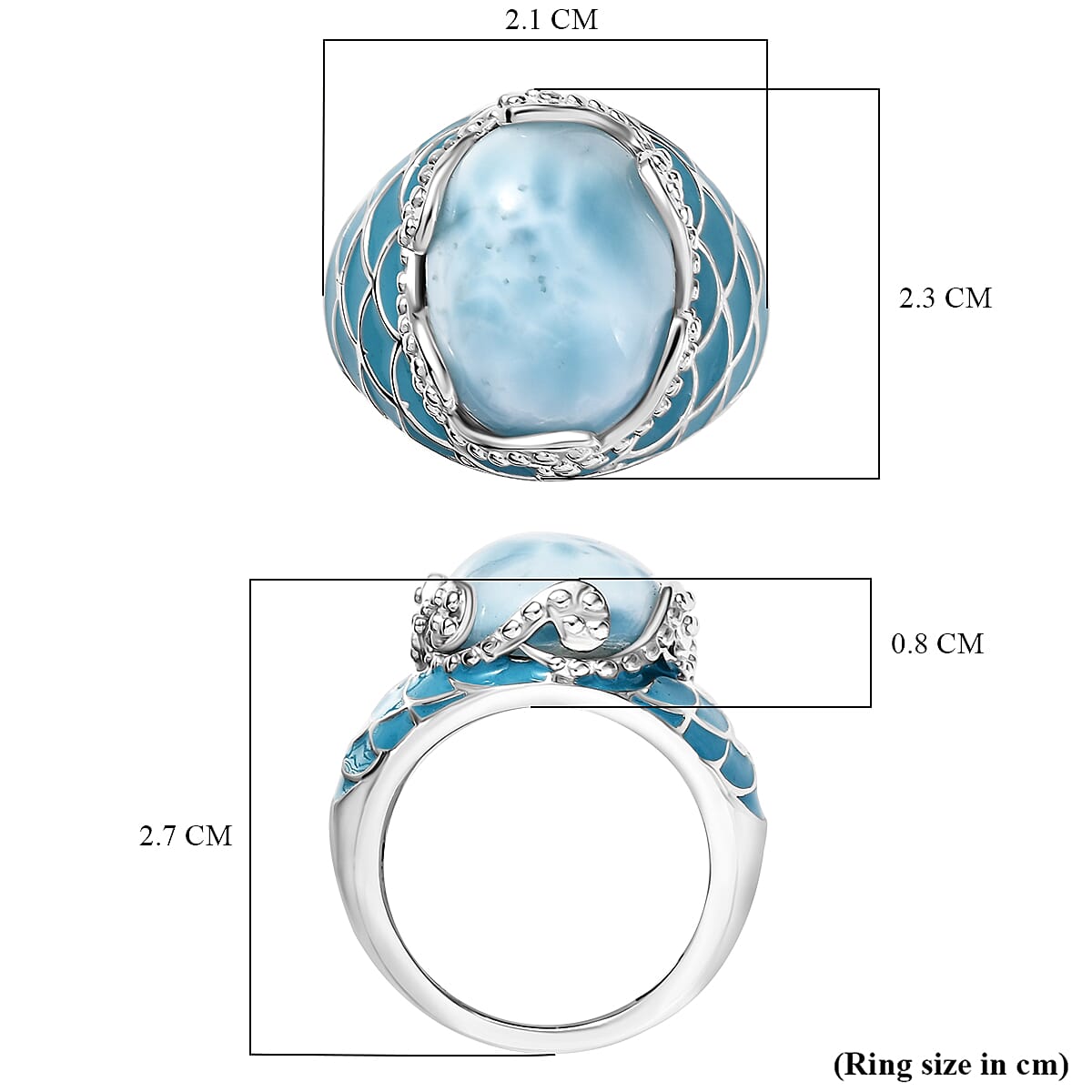Djoy Larimar Solitaire Rolling Tides Ring in Rhodium Overlay Sterling Silver 11.02 Ct, Silver Wt. 6.29 Gms.