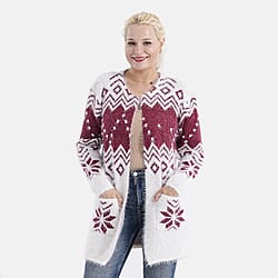 Tamsy Eyelash Coatigan with Pockets (Fit 8 to 20) - Purple and White