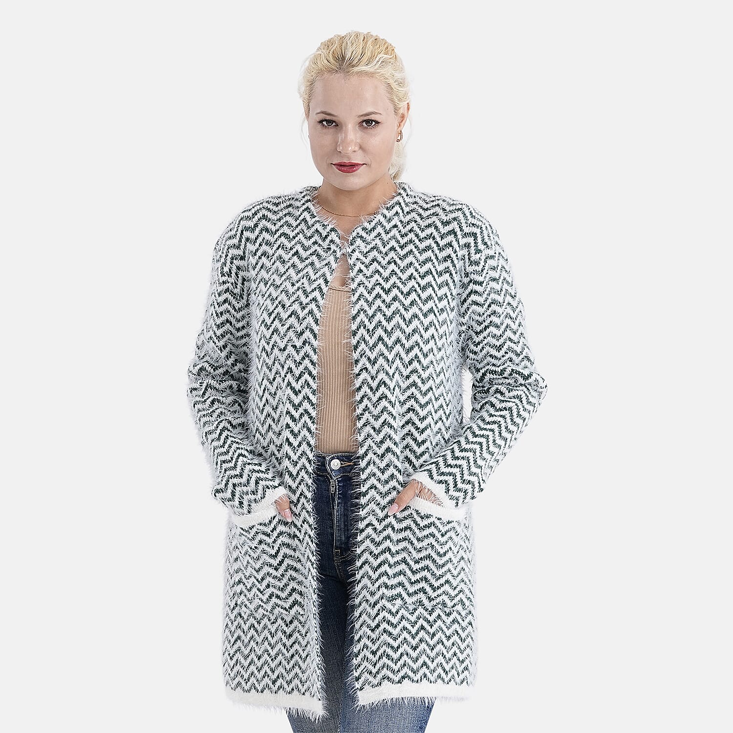 Best Seller - Tamsy Eyelash Coatigan with Pockets (Fit 8 to 20) - Chevron